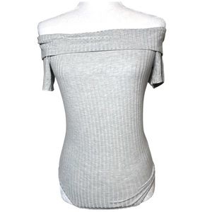 One Clothing Off Shoulder Ribbed Bodysuit Tealish Grey size Medium